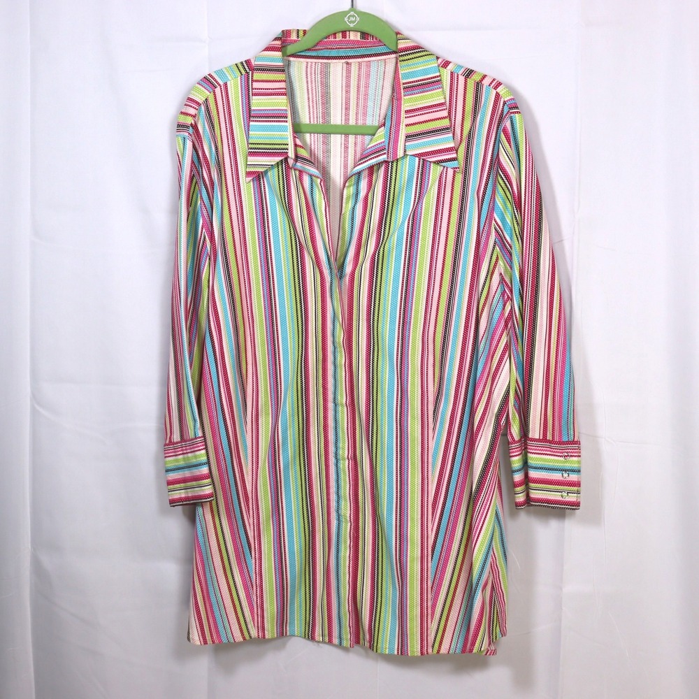 Essentials by‎ Milano Button Up Shirt XL/XXL Multicolor Womens Striped Long Top